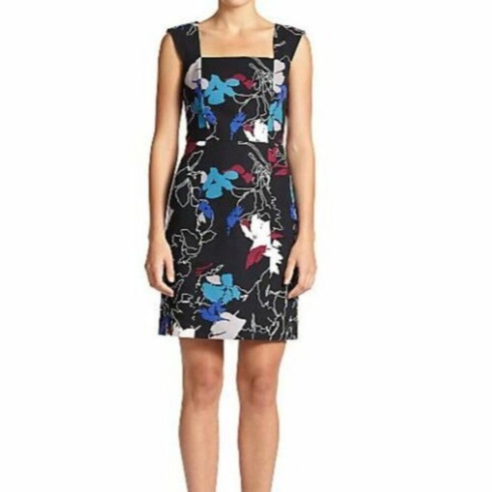 4 Collective 4C Women’s Abstract Floral Print Sheath Square Neck Dress